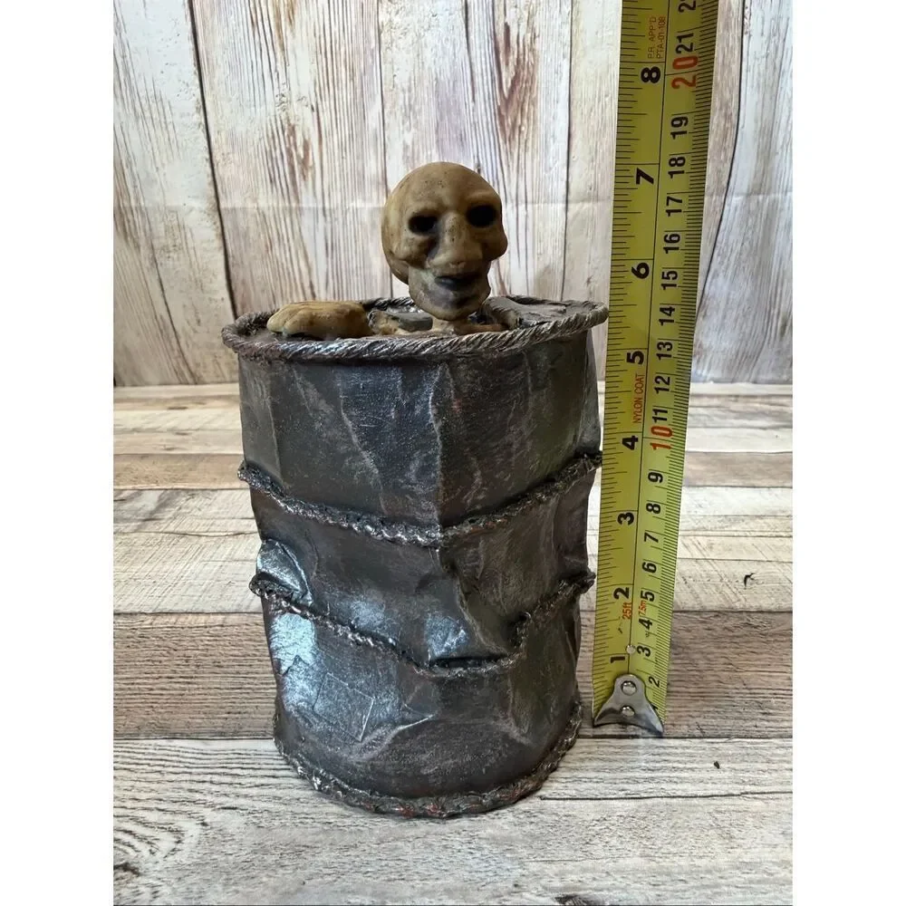 Halloween Creepy Skeleton Barrel Coin Bank Spooky Horror Decor Gothic Distressed